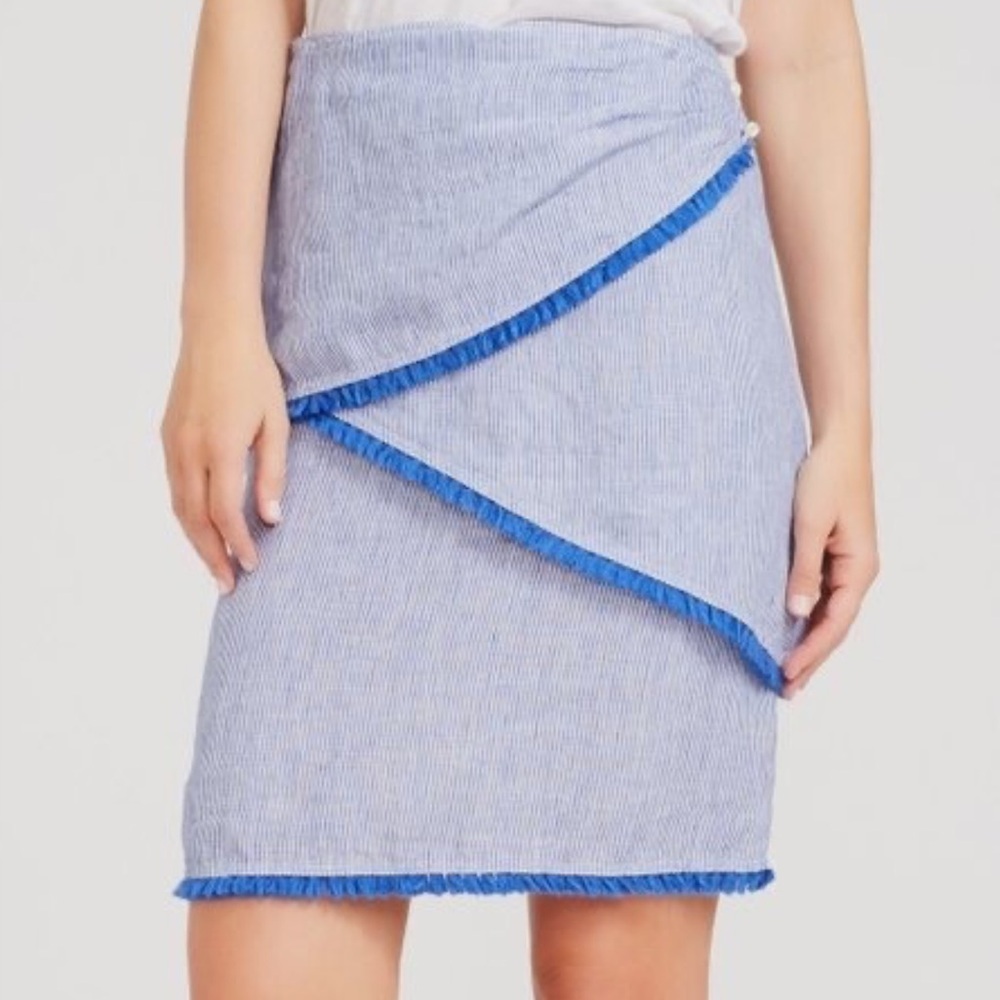 J. Mclaughlin Womens Mallorca Linen Blue And White Stripe Skirt Size 8